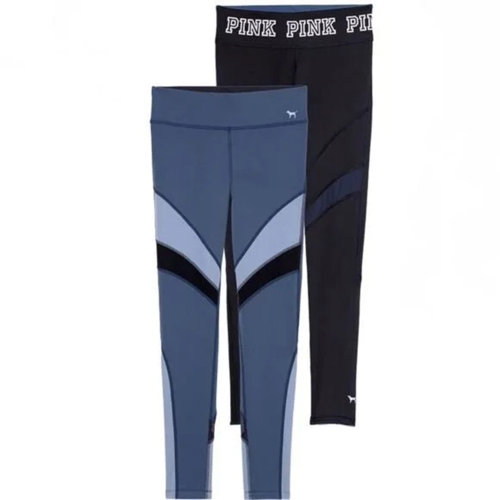 VICTORIA SECRET PINK - REVERSIBLE Blue and Black Leggings - with Mesh cutouts